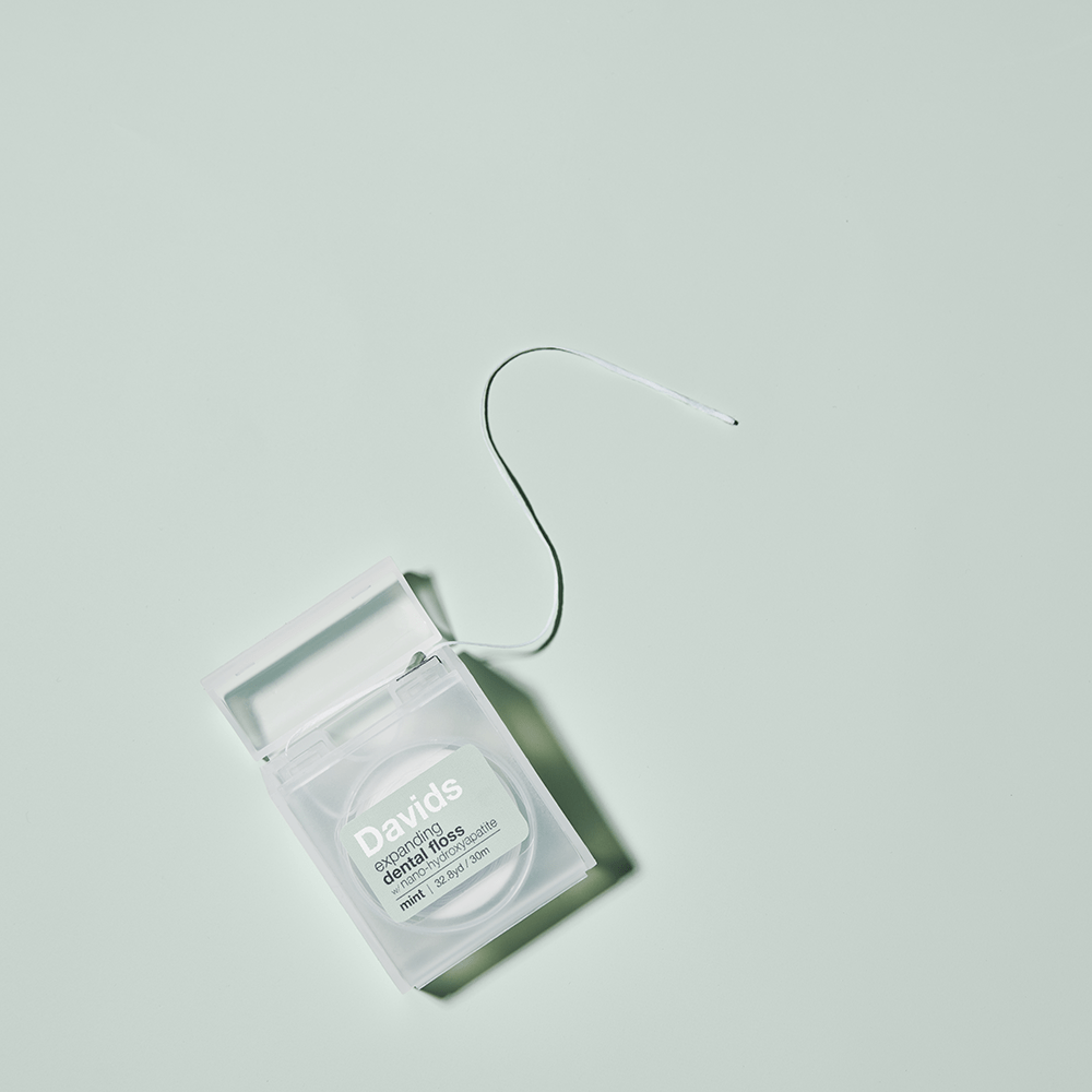 Davids Hydroxi™ expanding dental floss / refillable dispenser + refill / mint / 60m