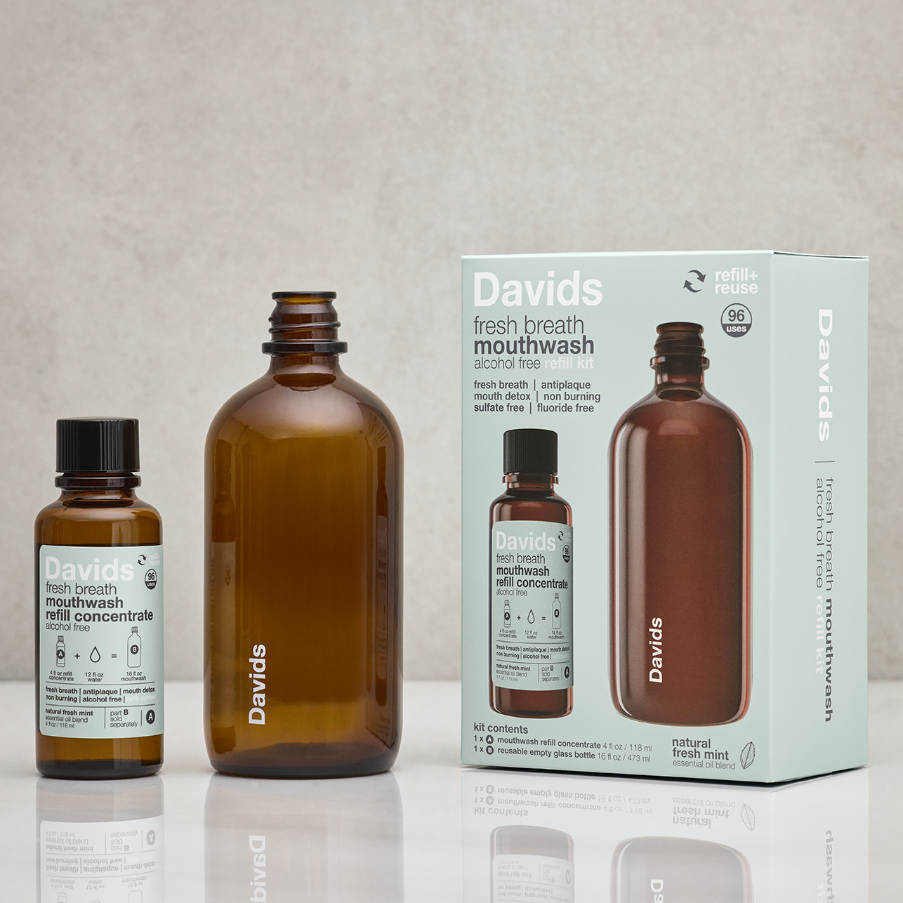 Davids Hydroxi™ fresh breath mouthwash concentrate - natural fresh mint