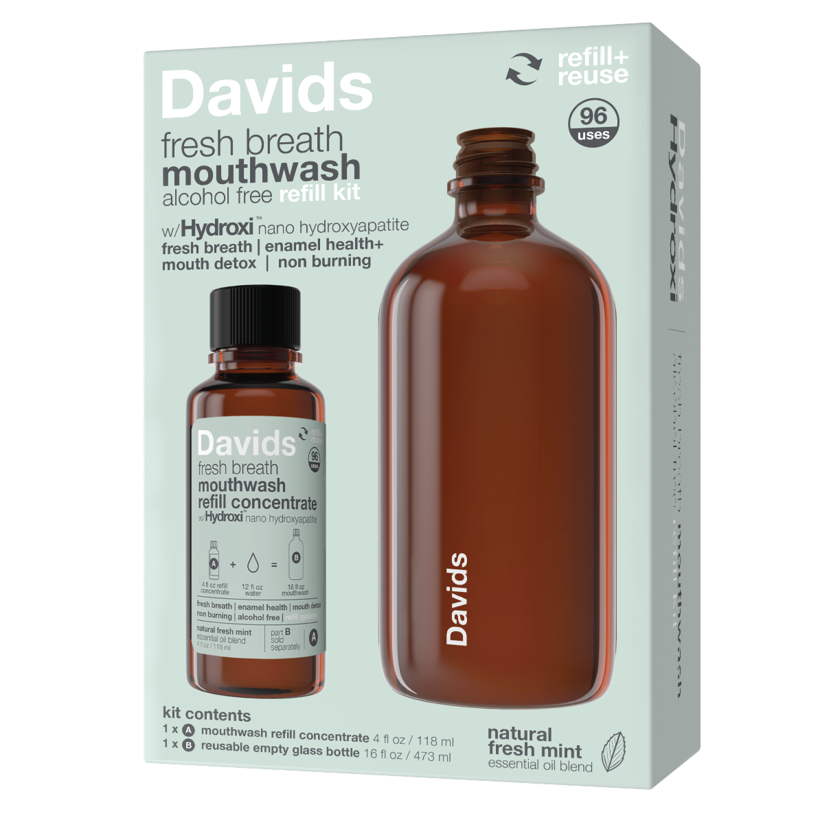 Davids Hydroxi Fresh Breath Mouthwash Kit natural fresh mint