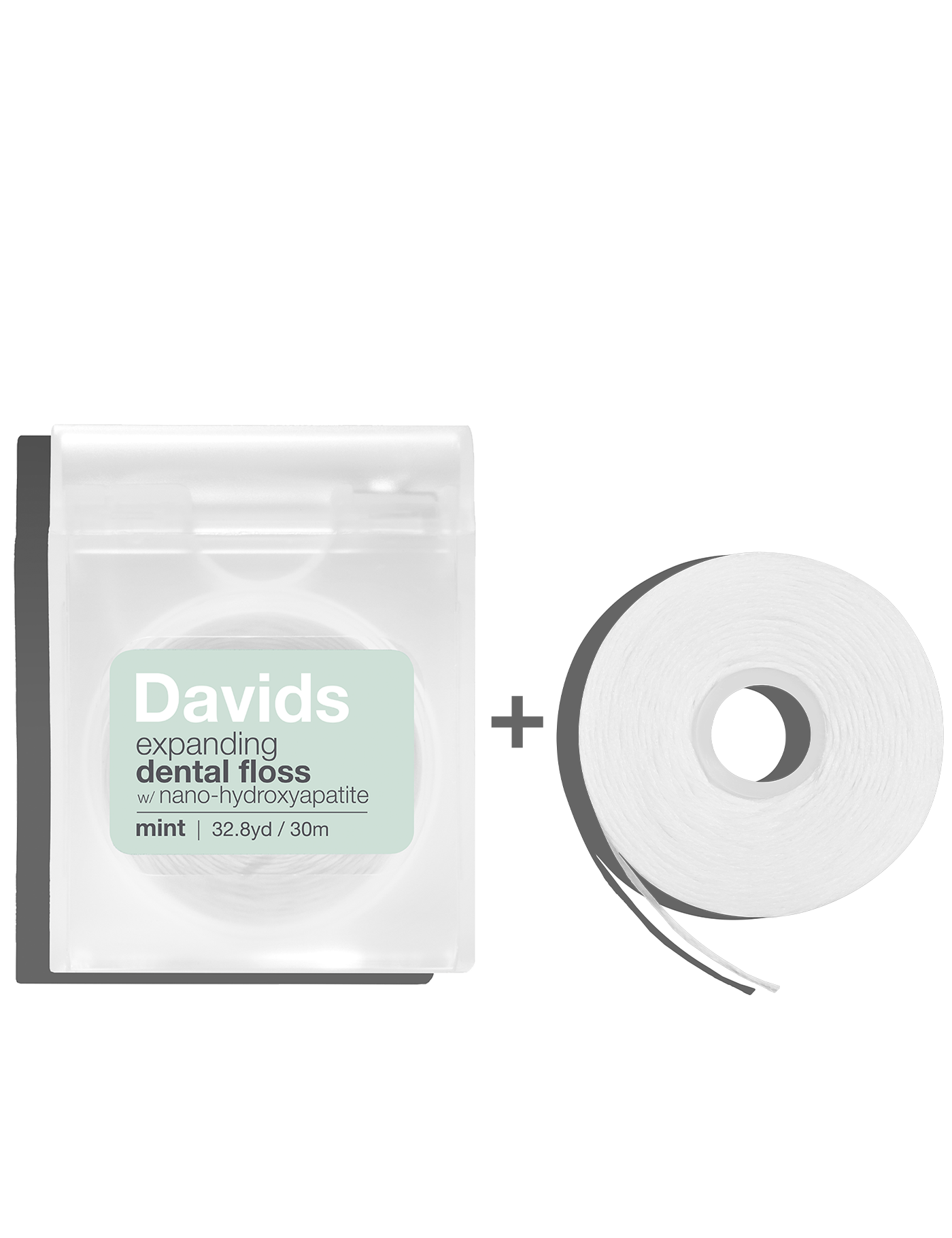 Davids expanding dental floss / refillable dispenser + refill / mint / 60m