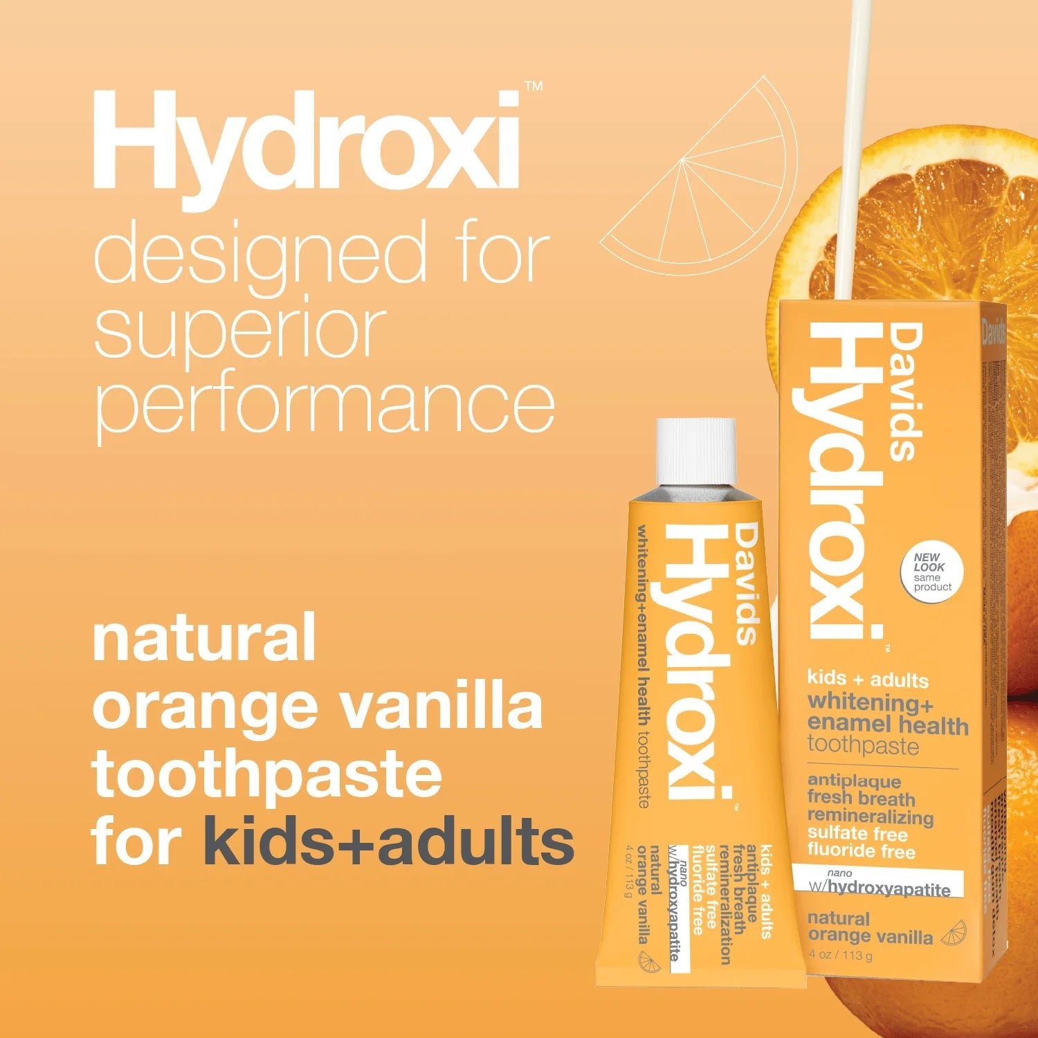 Davids Hydroxi™ whitening + enamel health, nano-hydroxyapatite toothpaste, kids + adults / orange vanilla