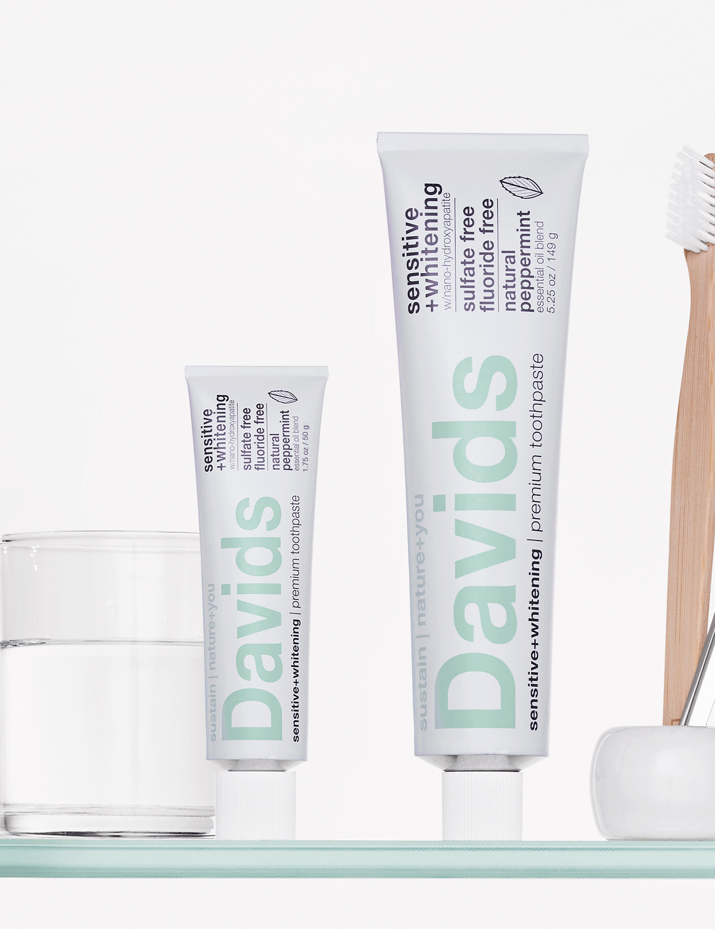 Davids travel size premium toothpaste / sensitive+whitening nano-hydroxyapatite  /  peppermint