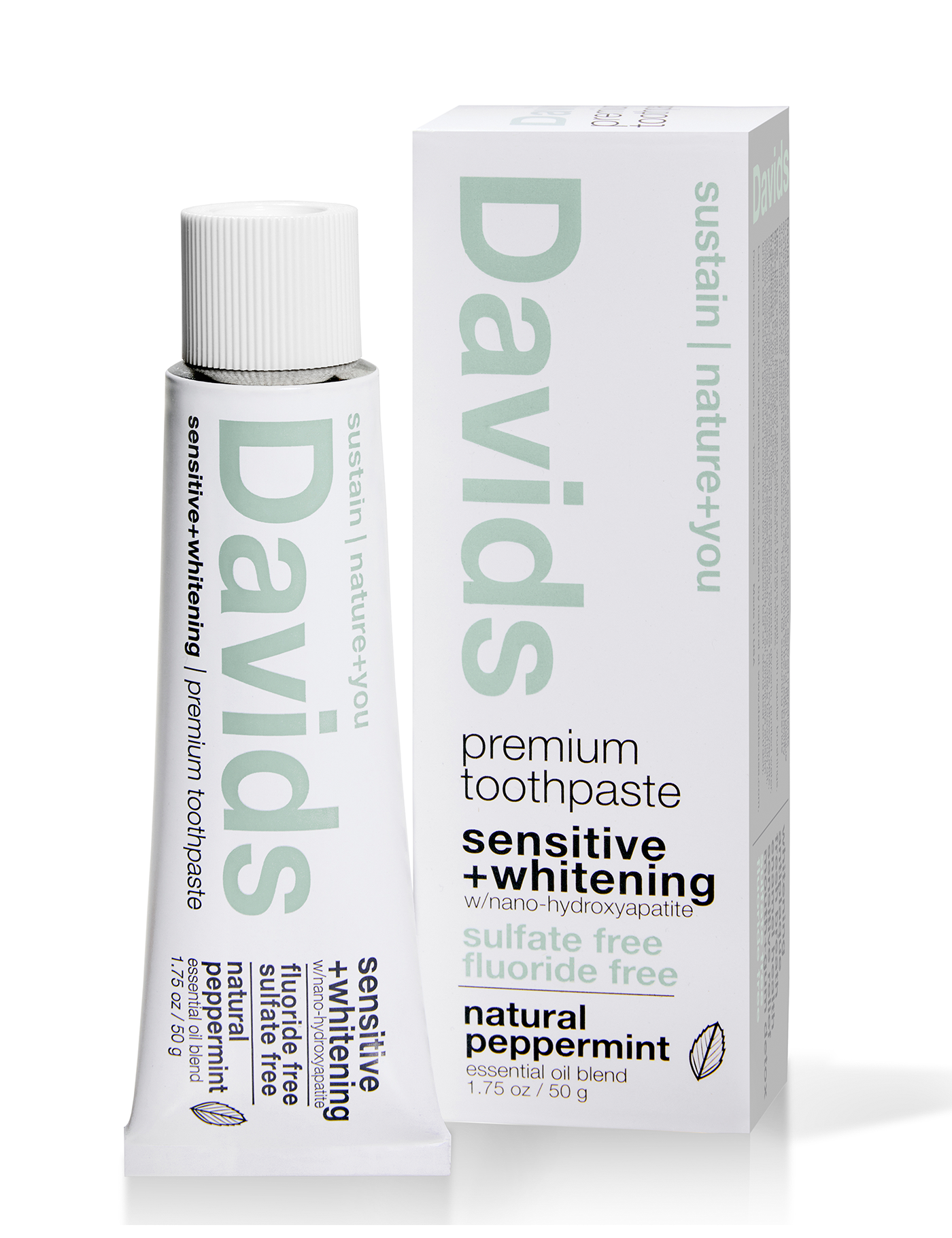 Davids travel size premium toothpaste / sensitive+whitening nano-hydroxyapatite  /  peppermint