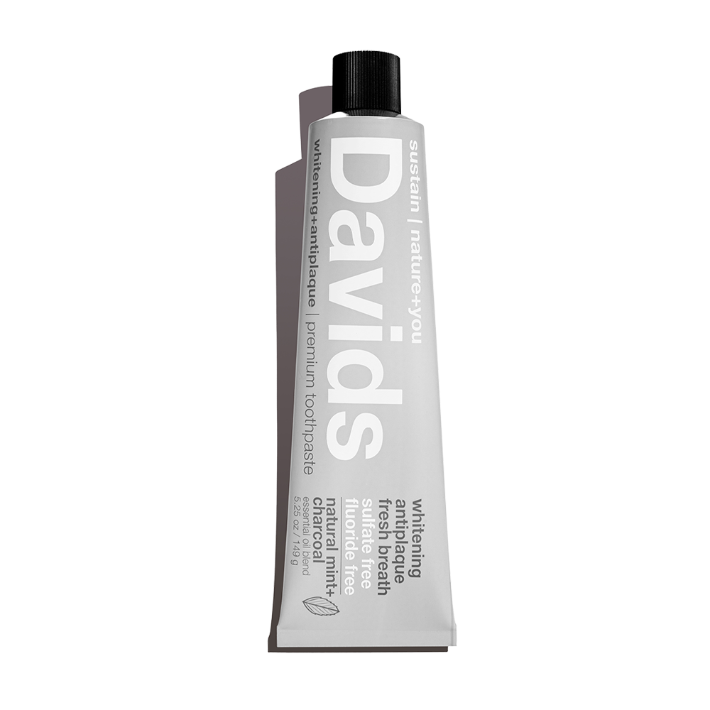 Davids natural mint charcoal toothpaste sulfate free, fluoride free, whitening and antiplaque, premium aluminum tube