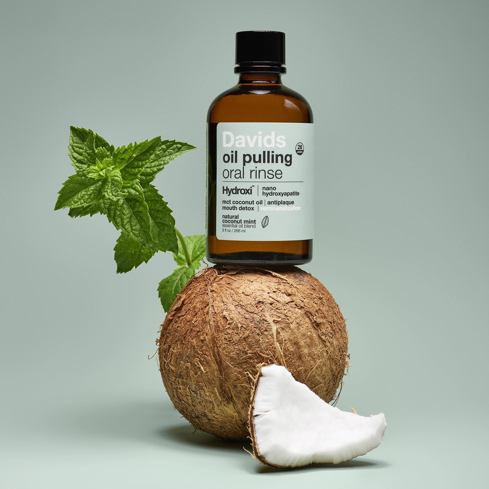 Davids Hydroxi™ oil pulling oral rinse w/ nano hydroxyapatite / 9oz thumbnail 2