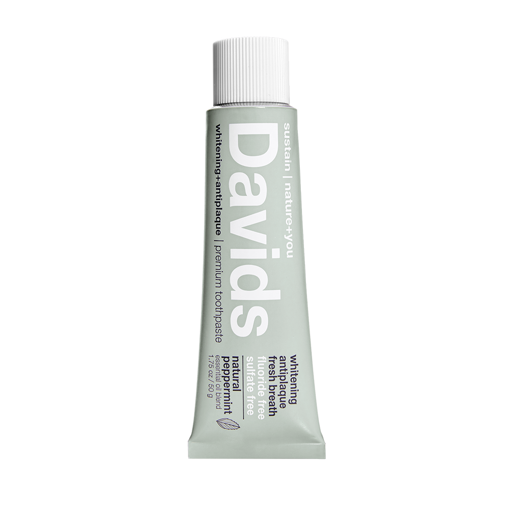 tsa approved travel size Davids toothpaste natural peppermint whitening and antiplaque fluoride free whitening