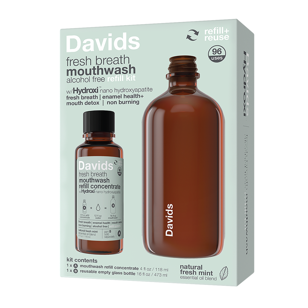 Davids Hydroxi™ fresh breath mouthwash refill kit - natural fresh mint (refills sold separately)