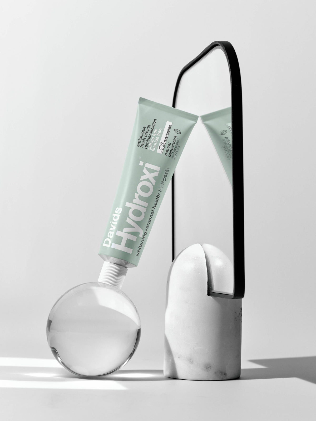 Davids nano hydroxyapatite toothpaste for whitening looking at itself in the mirror because ain’t nobody as dope nor so fresh and clean as davids