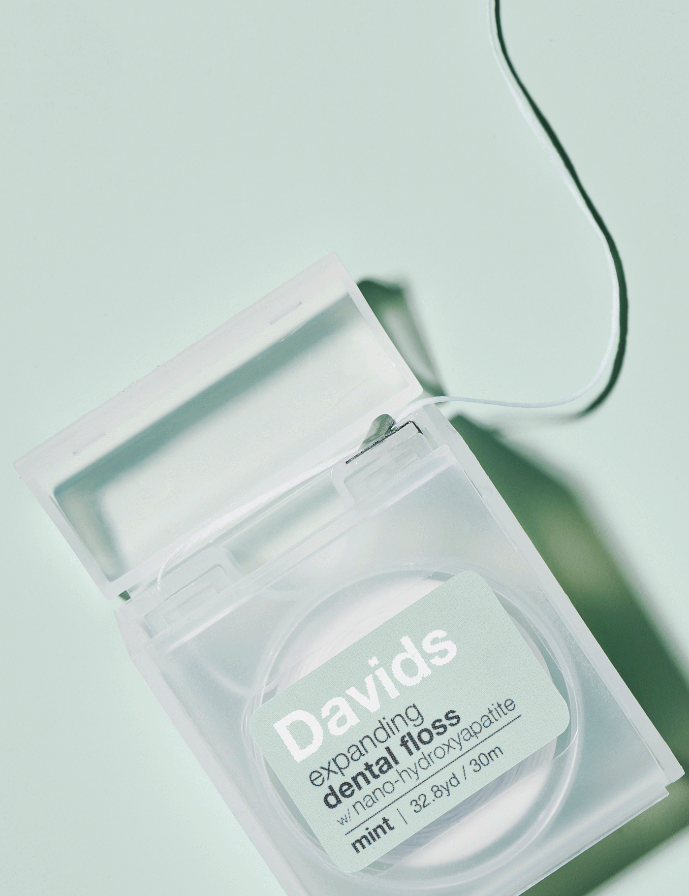 Davids expanding dental floss / refillable dispenser + refill / mint / 60m