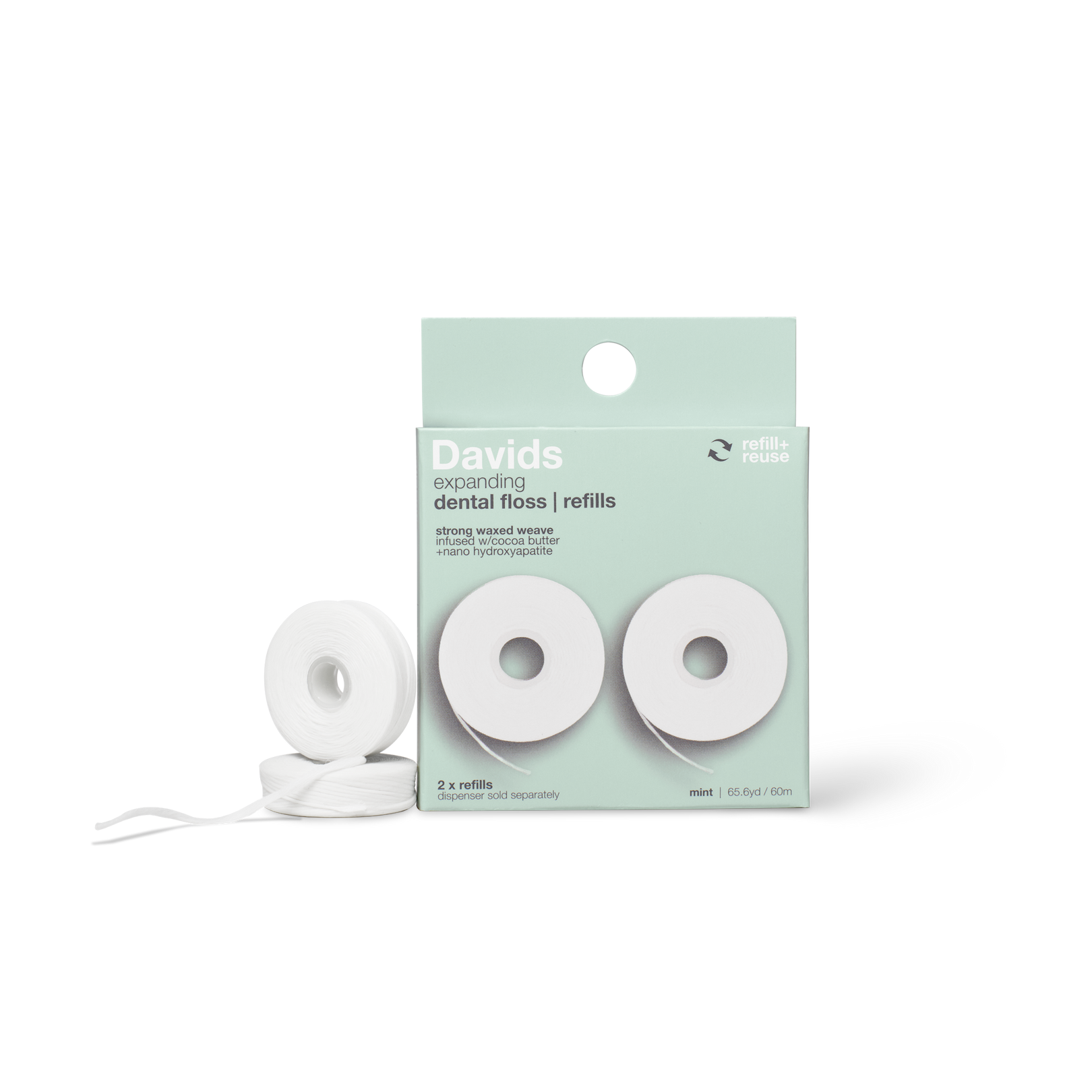 Davids Hydroxi™ expanding dental floss / refill x 2 / mint / 60m image 1
