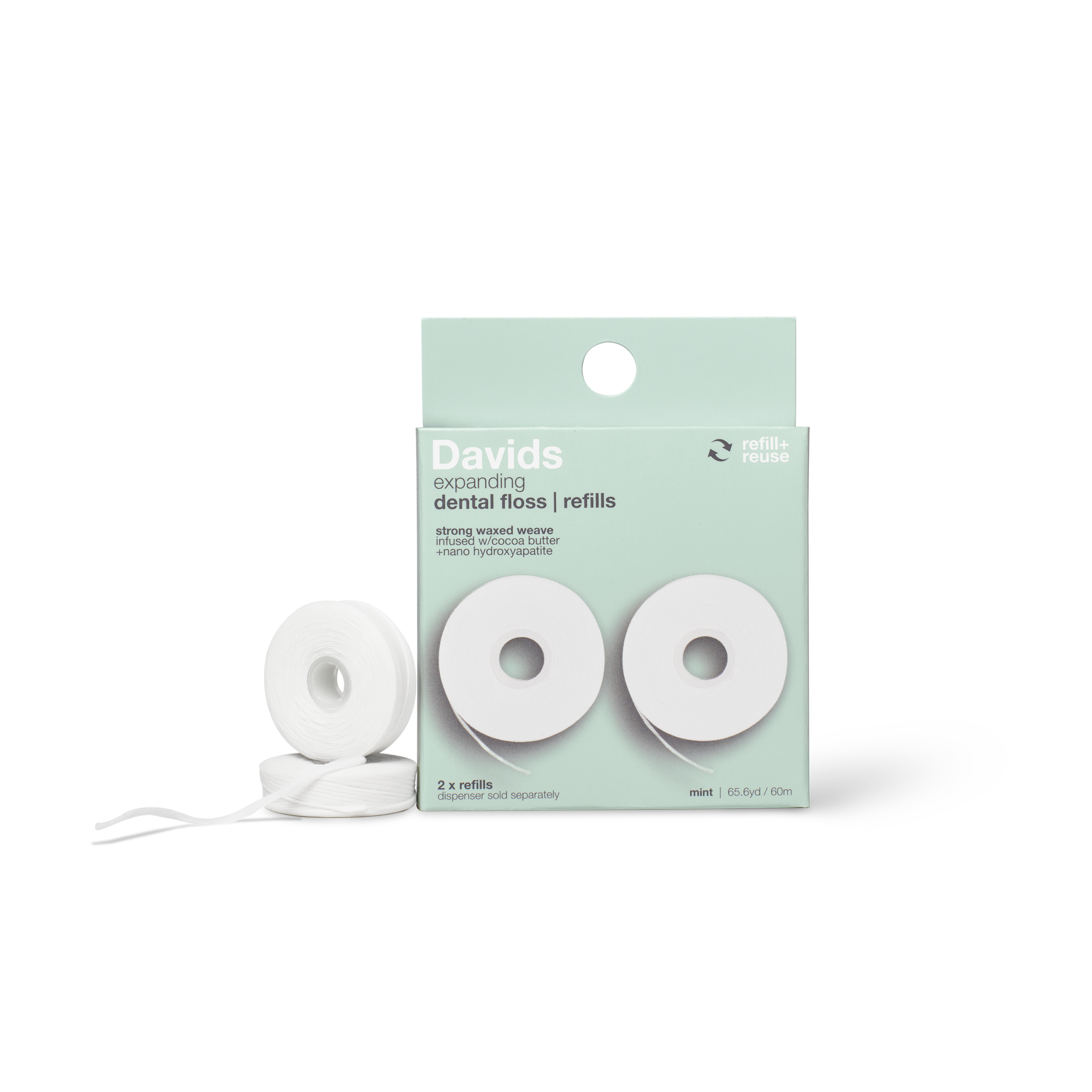Davids Hydroxi™ expanding dental floss / refill x 2 / mint / 60m