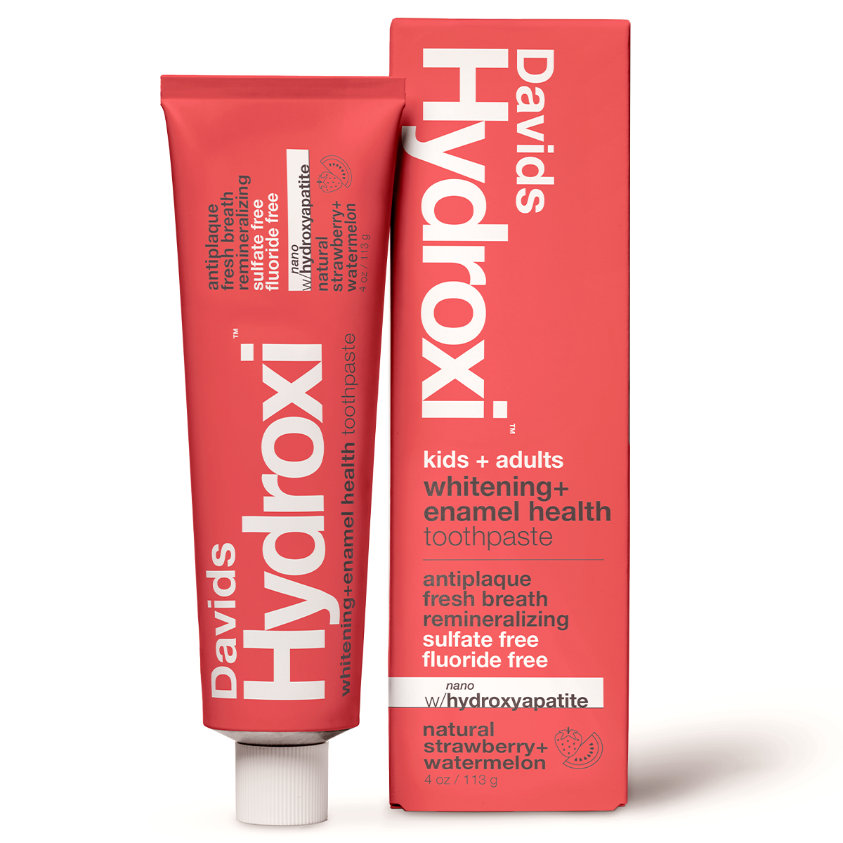 Davids Hydroxi™ whitening + enamel health, nano-hydroxyapatite toothpaste, kids + adults / strawberry watermelon