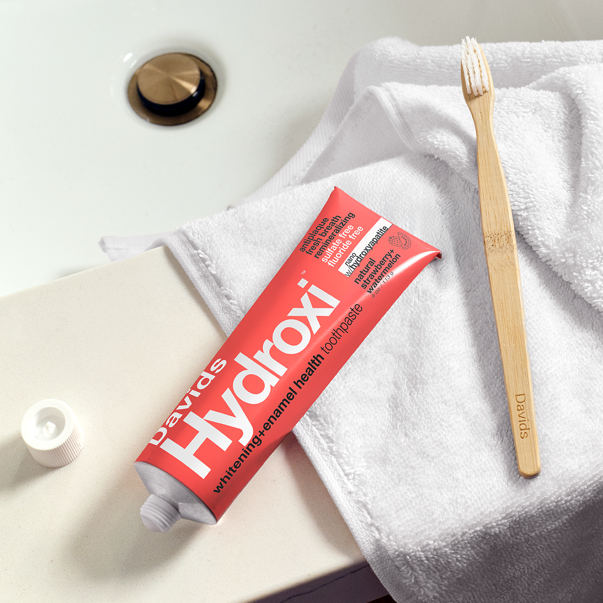 Davids Hydroxi™ whitening + enamel health, nano-hydroxyapatite toothpaste, kids + adults / strawberry watermelon