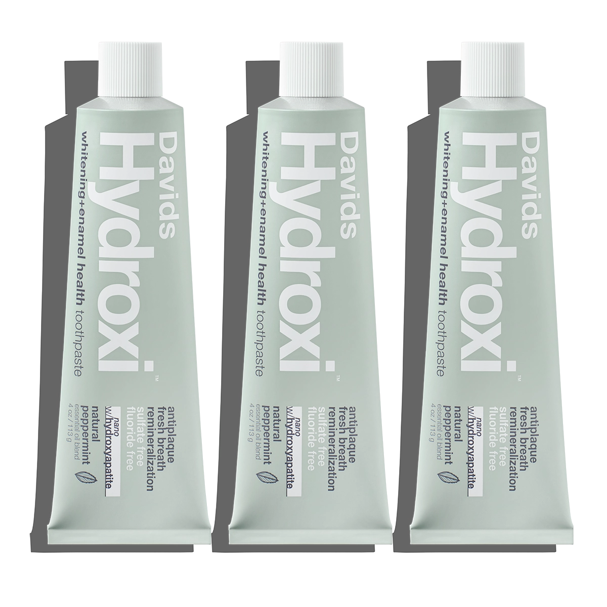three Tubes of Davids Hydroxi whitening enamel health toothpaste with nano hydroxyapatite