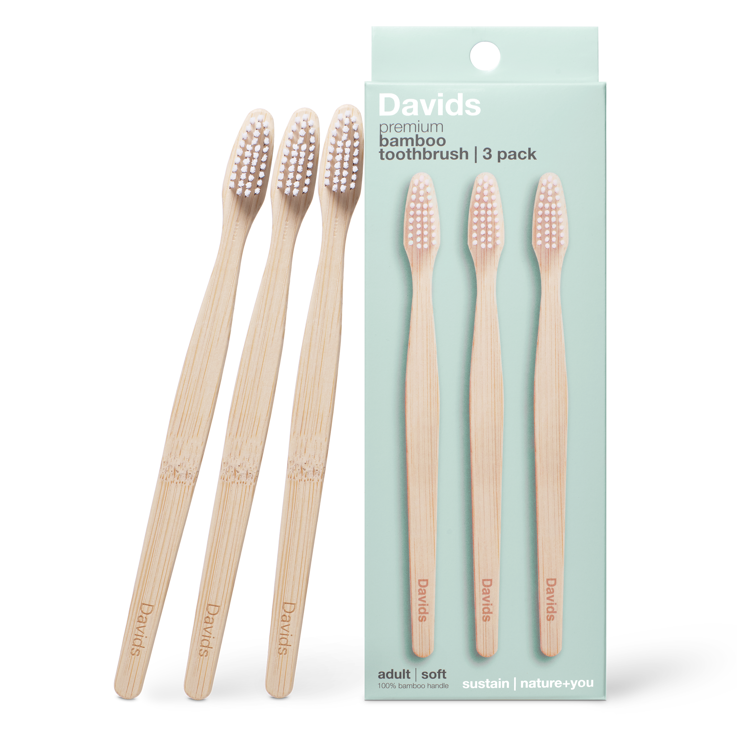 Davids premium bamboo toothbrush / adult soft / 3 pack