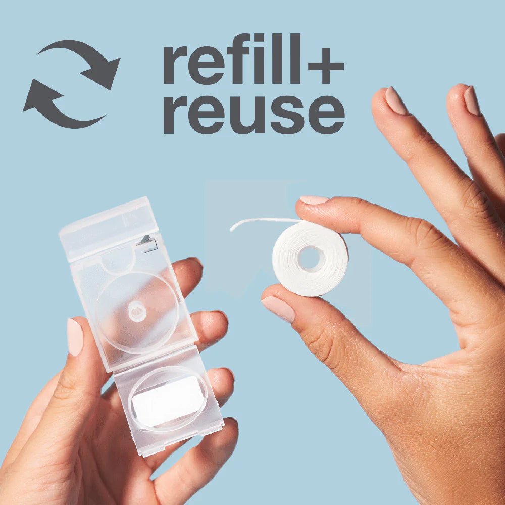 Davids Hydroxi™ expanding dental floss / refillable dispenser + refill / mint / 60m thumbnail 2