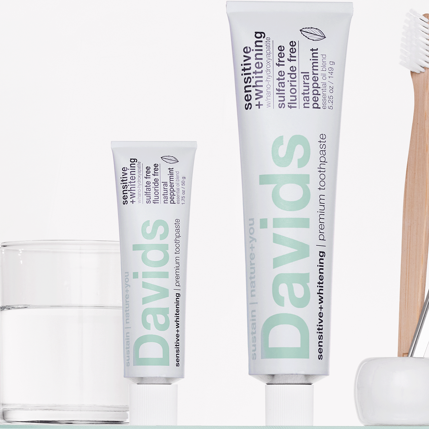 Davids Hydroxi™ travel size premium toothpaste / sensitive+whitening nano-hydroxyapatite / peppermint / 1.75 oz